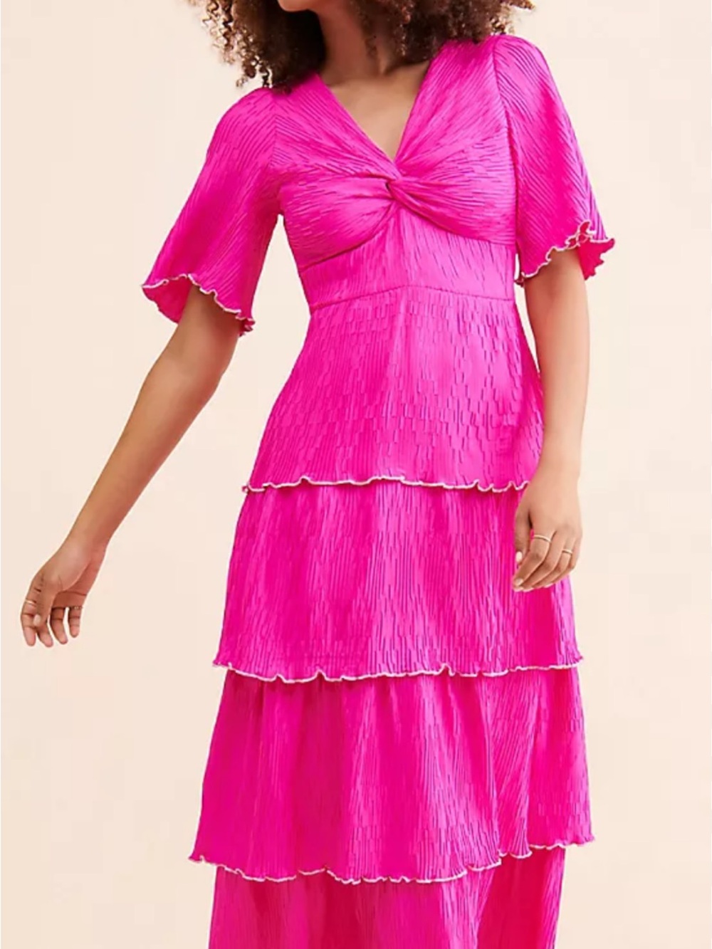 SAYLOR Hot Pink Tiered Twist-Front Maxi Dress